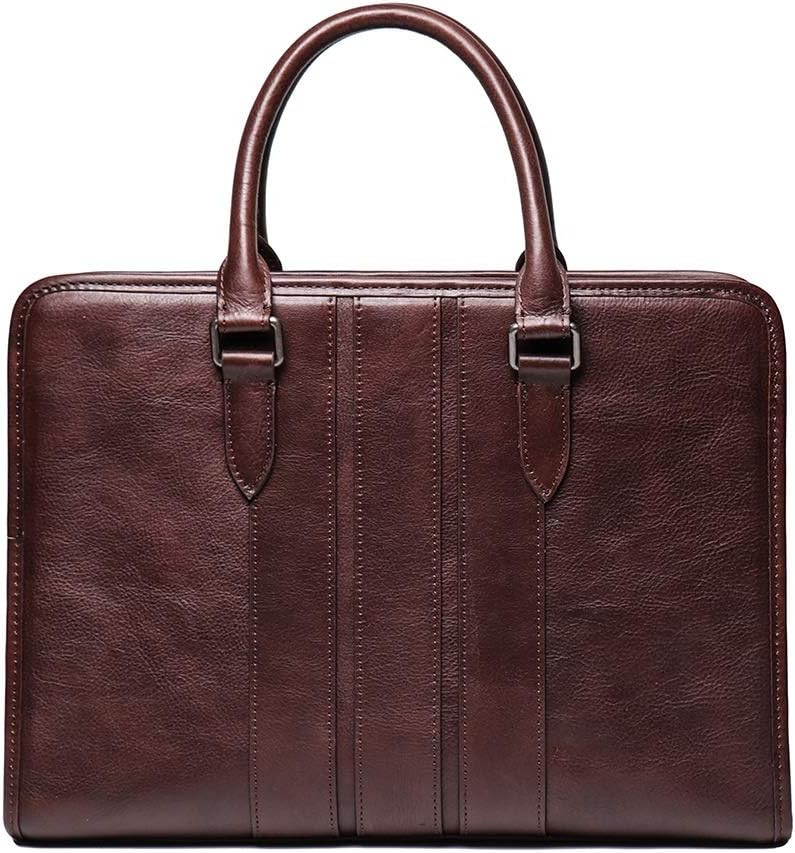 Quskto Men's Briefcase, Men's Leather Portable Briefcases Vegetable Tanning Leather Large Capacity Computer Bag Practical Messenger Bag (Color : Coffee)