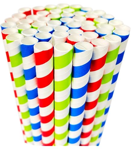 100 Pailles En Papier Rayées Jaune Et Blanc - Biodégradables, 19.6 Cm, Pour Fêtes, Cake Pops, Mariages