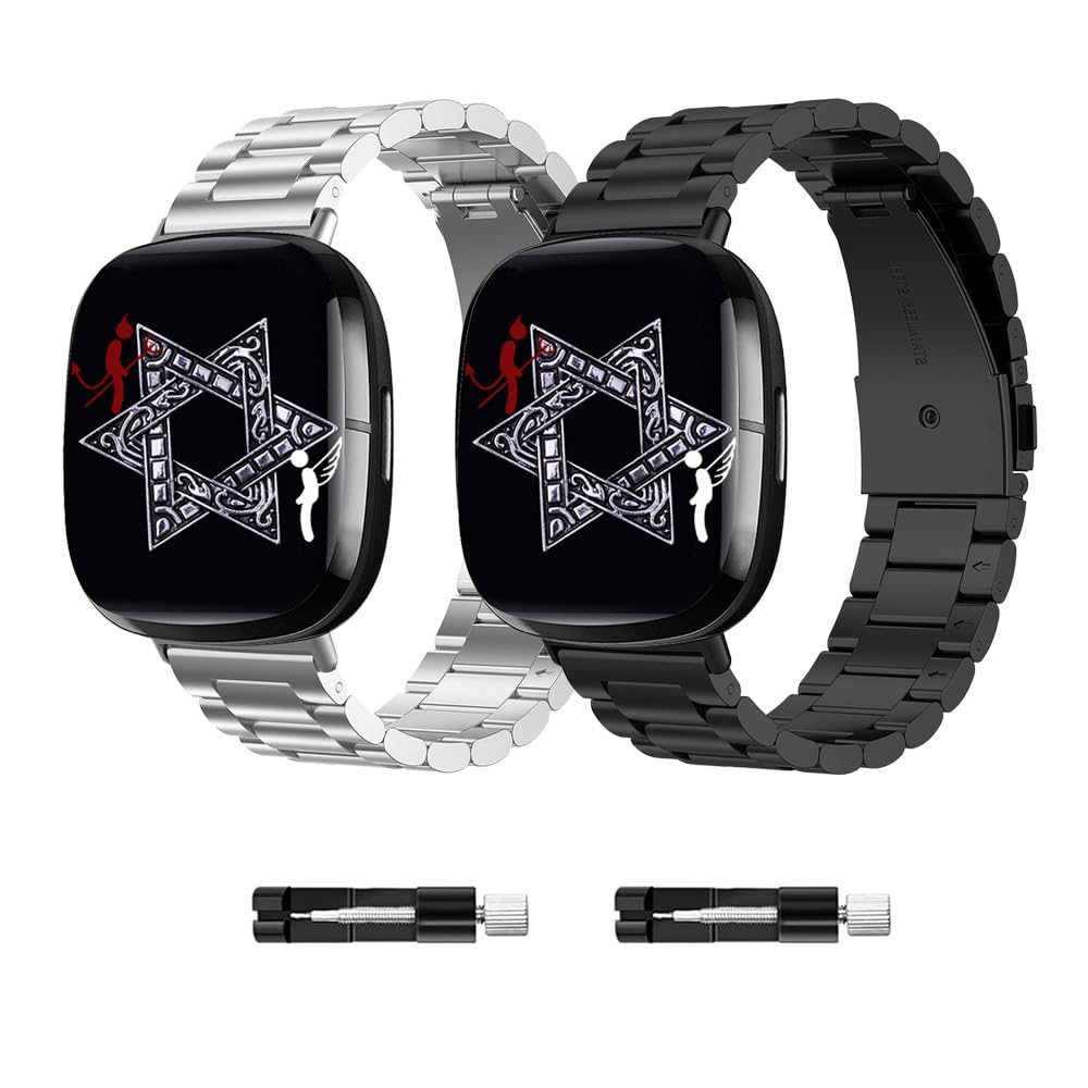 Jtffjsy Compatible with Fitbit Versa 4/Sense 2,Versa 3/Sense metal Straps,for Men Women,Replacement Adjustable Wristbands Accessories,Large Small (Black Silver)