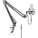 Neewer NW-35 Metal Suspension Boom Scissor Arm Stand with Built-in XLR Male to Female Cable, Shock Mount and Table Mounting C
