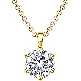 Impalsory Moissanite Necklace, 2ct Round Solitaire Moissanite Necklace for Women Mom Wife 18K Yellow Gold Plated Sterling Silver Jewelry 18 inch Chain