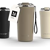 LARS NYSØM Thermo Coffee Mug to go with Strap 17oz | Travel Mug 0.5 Liter with Insulation | Leak Proof Stainless Steel Thermal Tumbler for Coffee and Tea to Go (Taupe Brown, 17 oz)