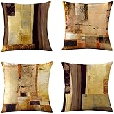 WOMHOPE Set of 4 Modern Vintage Geometric Decorative Throw Pillow Covers Pillow Cases Cushion Cases 18 x 18 Inch for Living Room, Couch and Bed (Blocks)