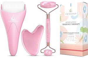 PUR Botanicals Ice Rose Quartz Roller for Face & Eye Puffiness Relief - Therapeutic Frozen Facial Massager for Beauty - Cold depuff Face Roller for Women - Reduce Wrinkles and Lifting - 3 in 1 Set
