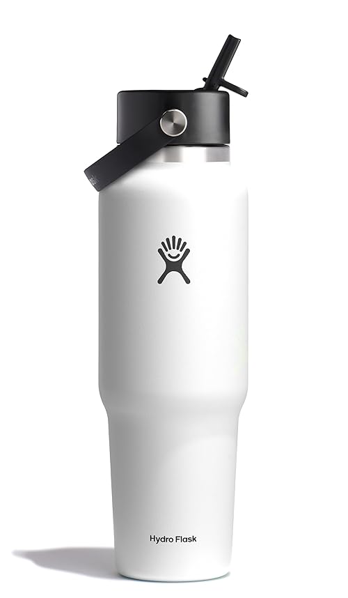 Hydro Flask Travel Water Bottle - Insulated Stainless Steel - Wide Straw Lid, Non Spill, Leakproof in 40 Oz White