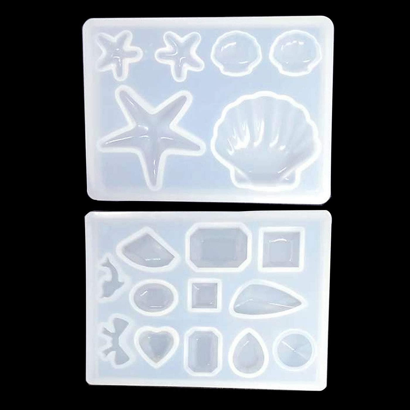 2Pcs Diamond Dolphin Starfish Shell Mini Silicone Mold for Candy Chocolate Cake Cupcake Decor Resin Clay