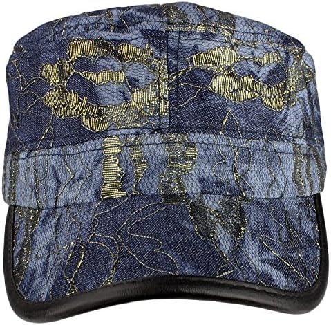bogo Brands Cadet-Style Hat Cap With Gold Stitched Flower Designs by (Dark Blue)
