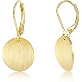 LANCHARMED 14K Gold Dangle Earrings for Women，Lightweight Circle Disc Coin Geometric Flat Brushed Drop Earrings, Hypoallergenic Leverback Earrings S925 Jewelry