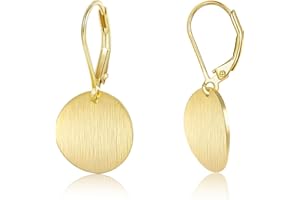 LANCHARMED 14K Gold Dangle Earrings for Women，Lightweight Circle Disc Coin Geometric Flat Brushed Drop Earrings, Hypoallergenic Leverback Earrings S925 Jewelry