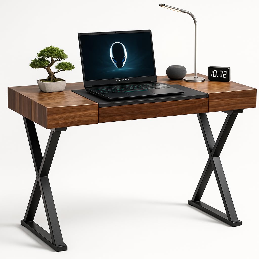 Centurion Supports ADONIS Gloss Walnut and Matte Black Legs Ergonomic Home Office Luxury Computer Desk