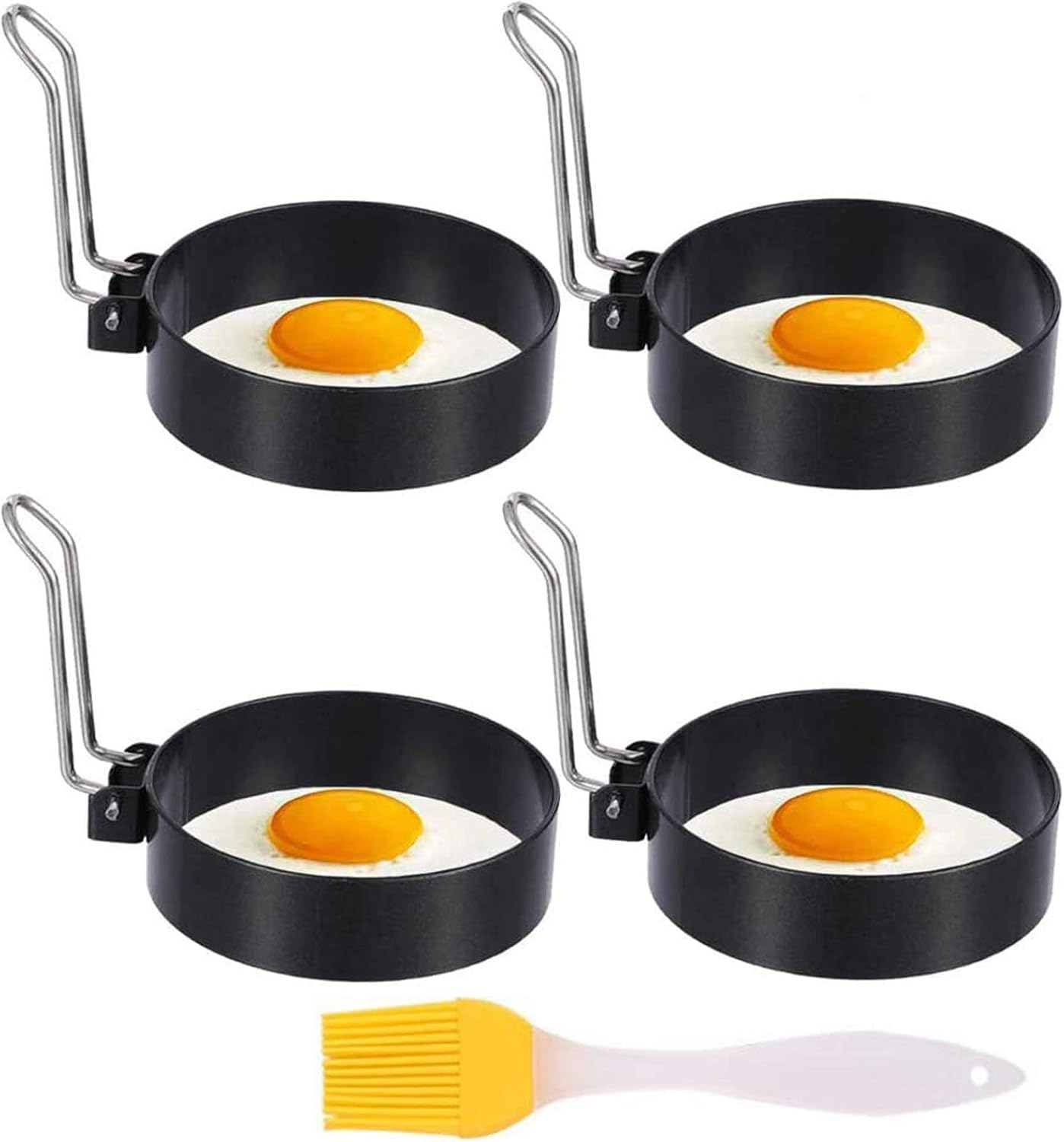RUNYA Egg Rings Non Stick for Frying, Crumpet Rings Set of 4 Non Stick