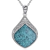 URONE Teardrop Turquoise Necklace 925 Sterling Silver Celtic Irish Pendant Turquoise Jewelry Gifts for Women