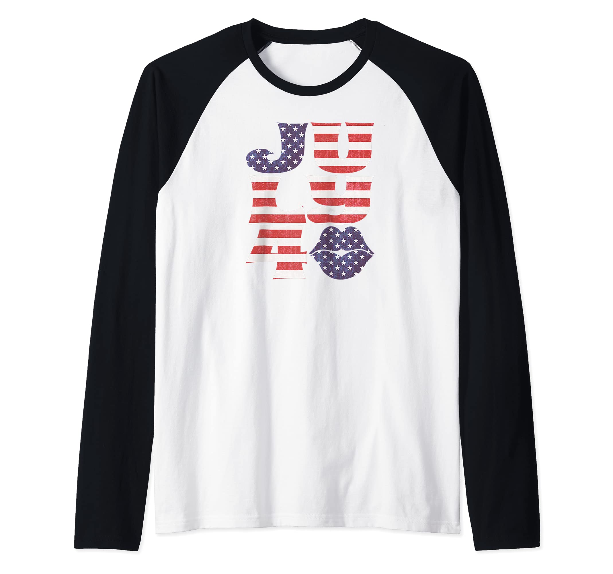 Fourth of July - J U L Y 4 with Lips Raglan Baseball Tee