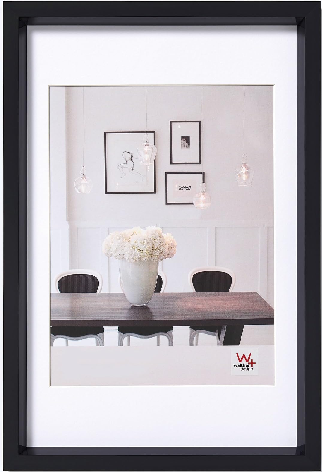 walther design Picture Frame Black 18 x 24 cm with Passepartout, Steel Style Plastic Frame ES824B