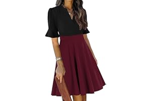 Mokayee Womens Summer V Neck Ruffle Short Sleeve Fit and Flare Knee Length Church Wedding Guest Dresses with Pockets