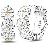 S925 Sterling Silver Small Daisy Hoop Earrings White Simple Drip Glue Flower Earrings Sweet Cute Sunflower Cartilage Huggie Earrings for Women Bff Birthday Gifts Beach Jewelry for Summer