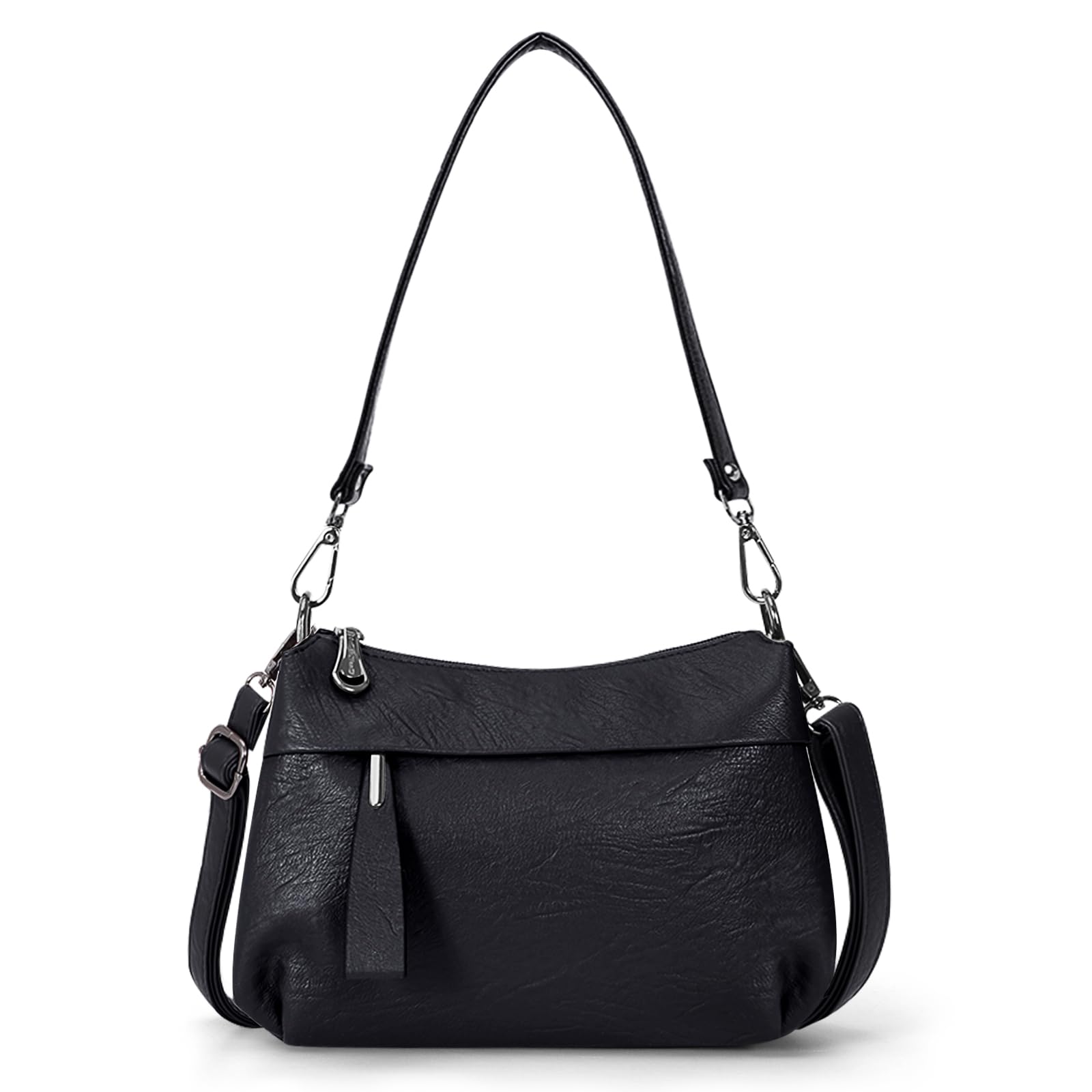 Photo 1 of Genuine Leather Purse for Women Hobo Bag Trendy Crossbody Bag and Shoulder Bag with 2 Straps (Black)