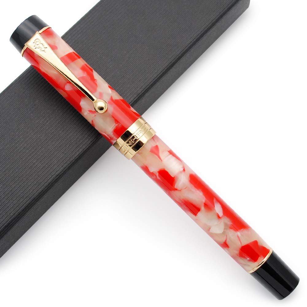 JINHAO Century 100 18KGP Golden Plated Resin Fountain Pen (Red Koi, Medium Nib)