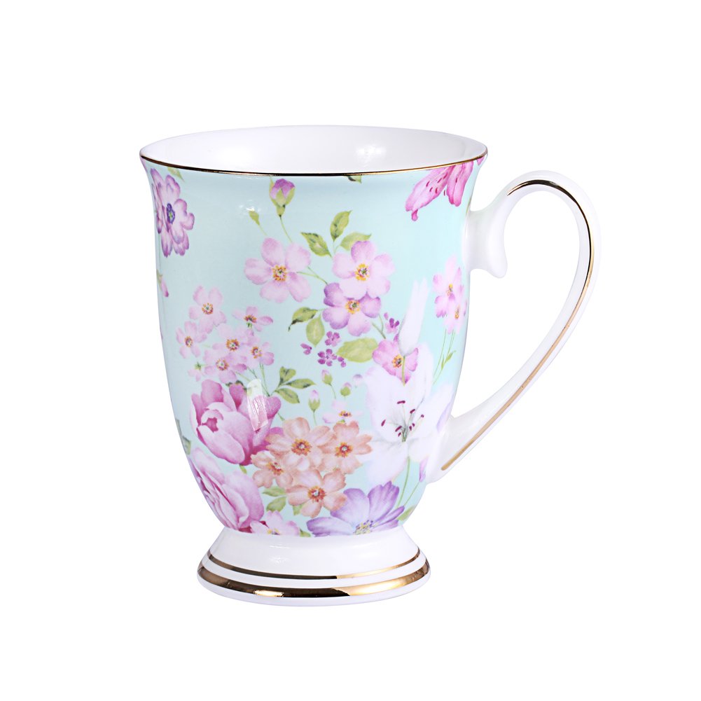 AWHOME Royal Bone China Coffee Mug Assorted Colors Tea Cup 11 oz (1, Green)
