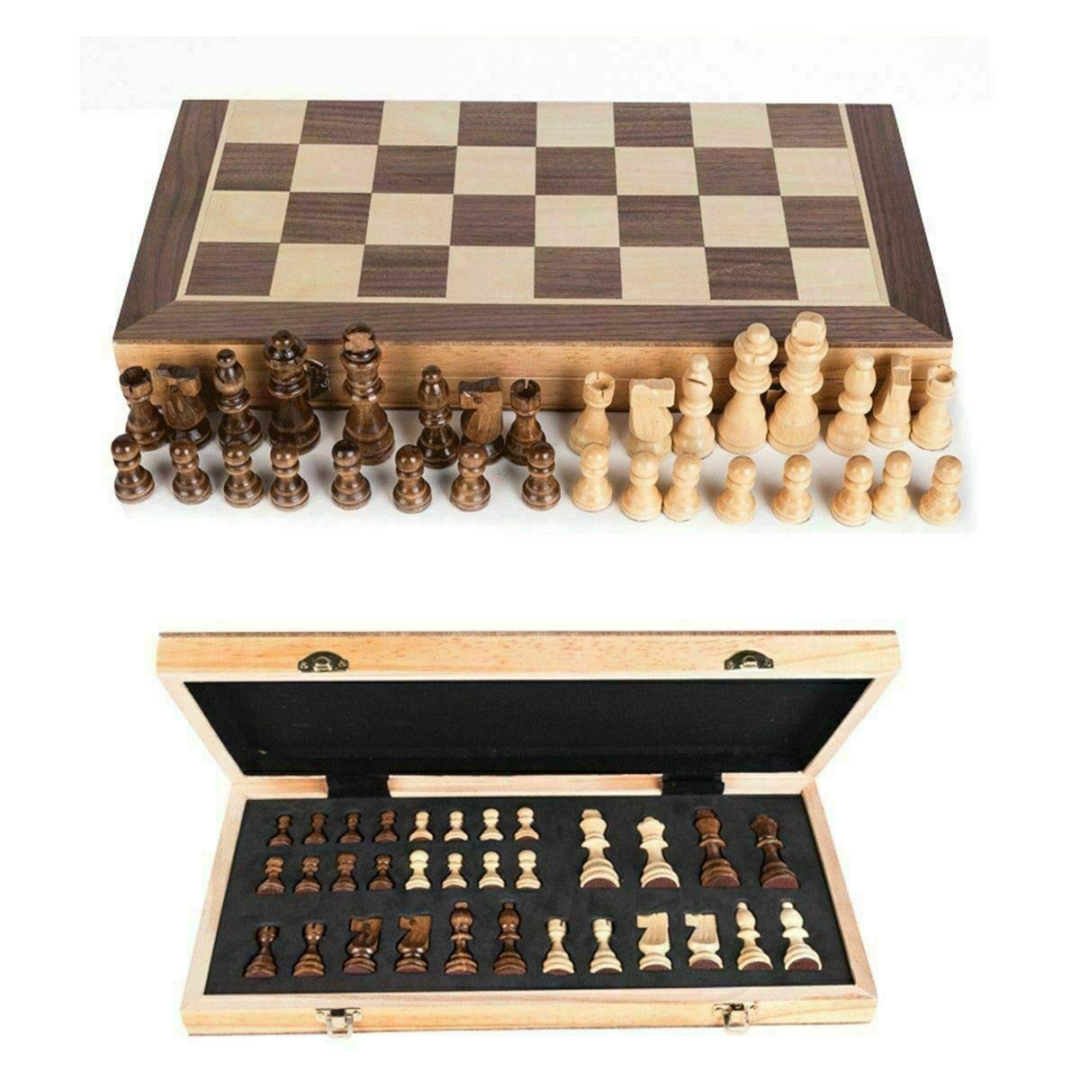 EVERGD Magnetic Wooden Chess Set - Portable 12x12 inch Folding Board Game for Kids and Adults