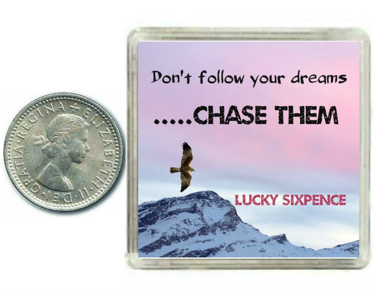 Lucky Sixpence Coin Gift, great inspirational good luck charm present idea for friends, relatives, and work colleagues for occasions like birthdays, anniversaries, xmas.