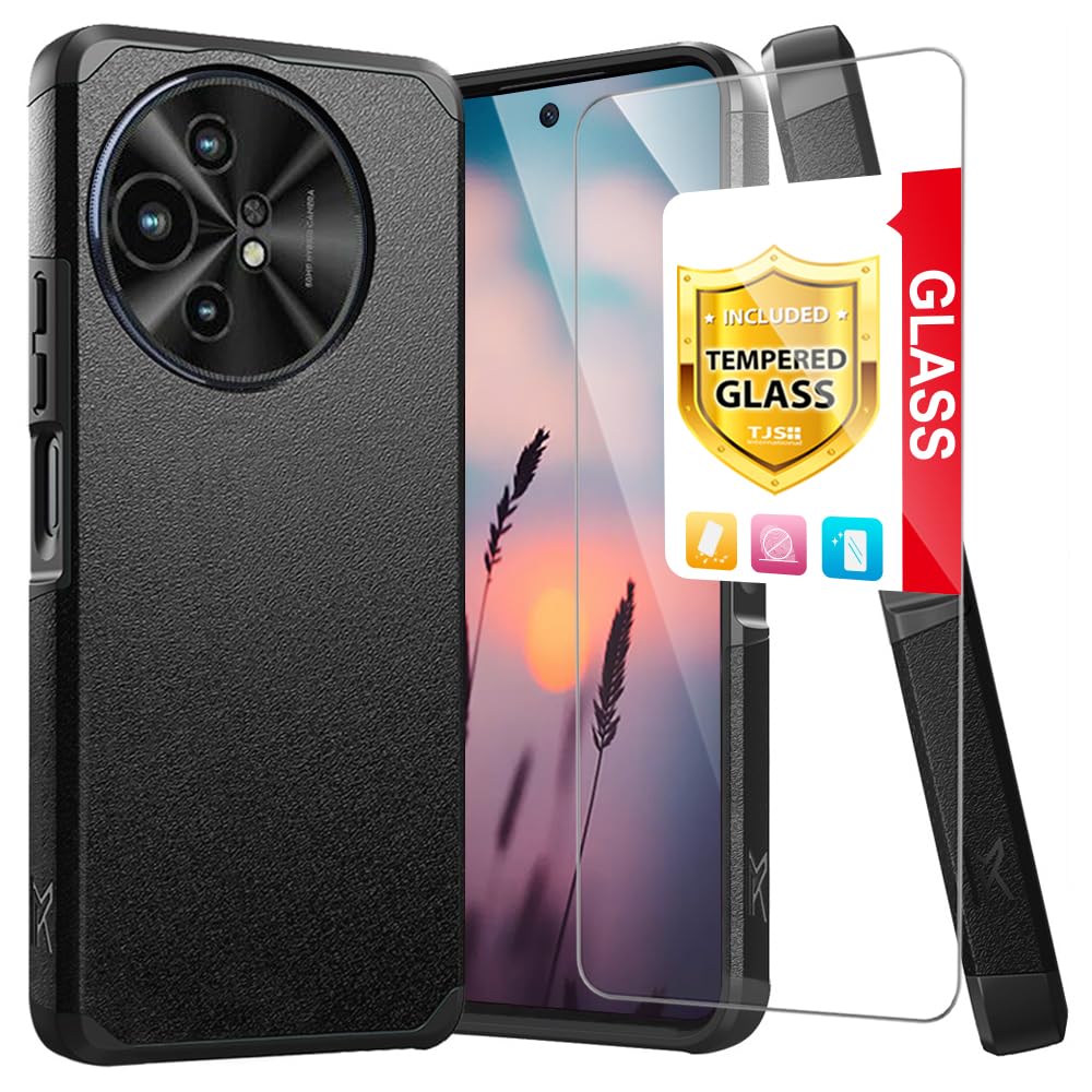 TJS Compatible for TCL 50 XL 5G Case, TCL 50 XL NXTPAPER 5G Case, with Tempered Glass Screen Protector, Dual Layer Hybrid Magnetic Support Shockproof Heavy Duty Cover Phone Case (Black)