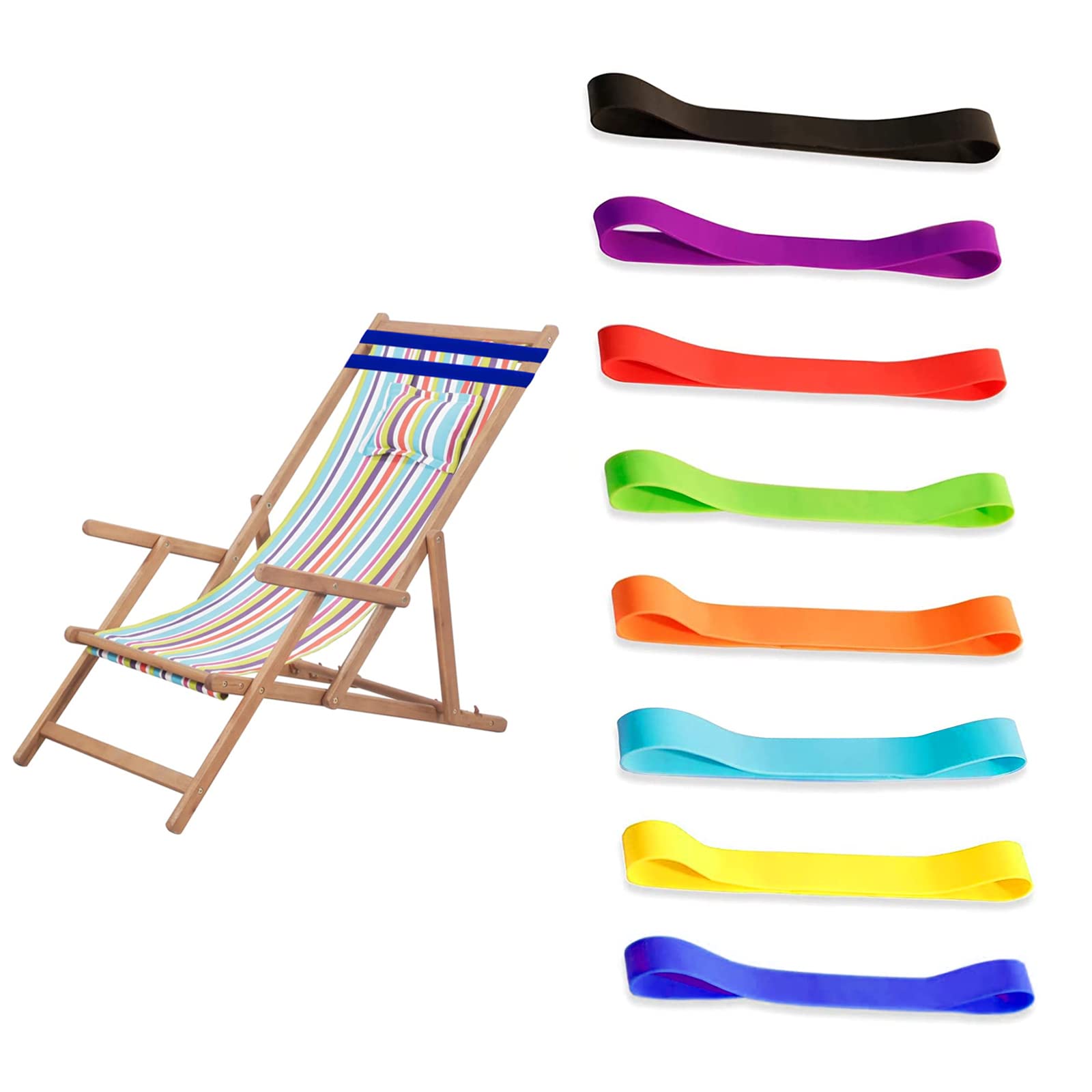 Kaket Elastic Beach Chair Clips Bands 8PC, Towel Holder Rubber Elastic, Pool & Cruise Chair Bands — image 1