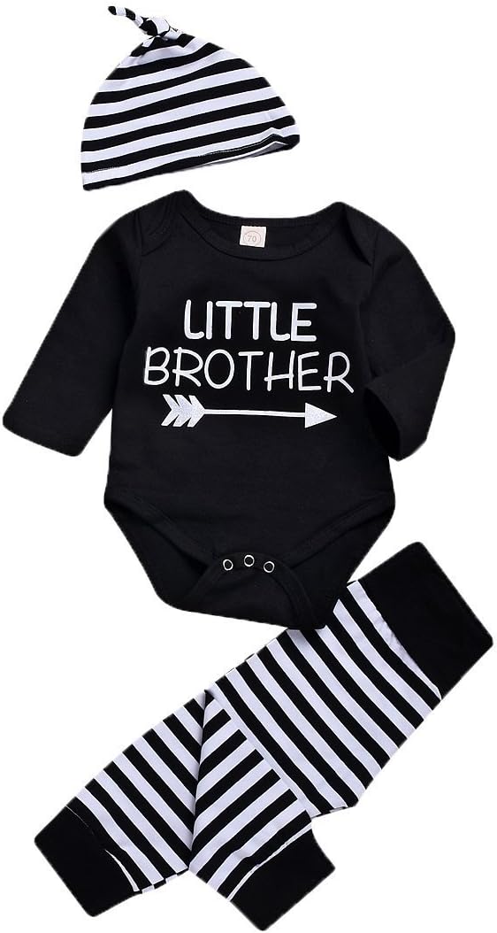Brothers Matching Shirts Newborn Toddler Baby Boy Big Little Brother Print Romper T-Shirt+Stripe Pants+Hat Outfits Set