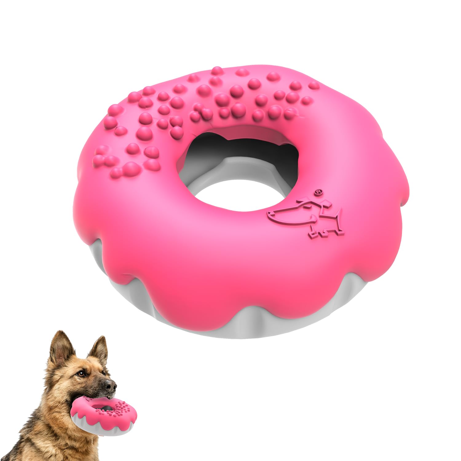 PetBuds Indestructible Dog Toys - Interactive 2 in 1 Treat and Chew Toy for Boredom - Doughnut Shape (Shocking Pink)