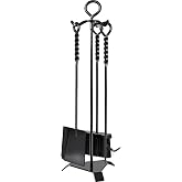 CKLT 4 Pcs One-Piece Fireplace Tools with Stand 30in Solid Manganese Steel | Twisted Rope Handle Fireplace Accessories, Fire Poker, Wide Shovel, High-Density Brush For Fire Pits