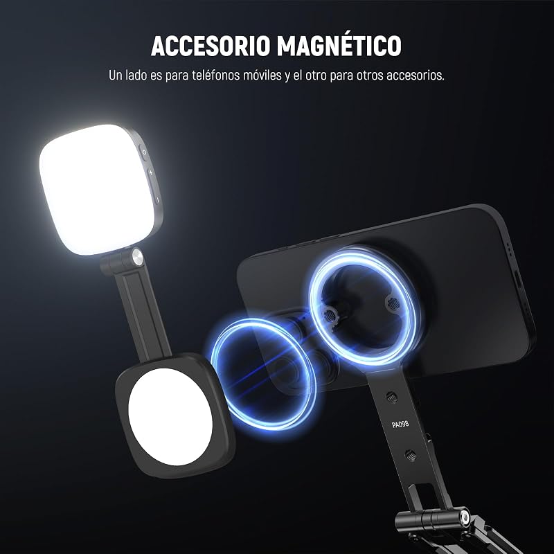 Trípode Magnético Doble para Teléfono, Agarre Metálico con Rosca de 1/4", Zapata Fría y Tipo Arca, Compatible con MagSafe iPhone Samsung Huawei Android para Grabación de Video, PA098
