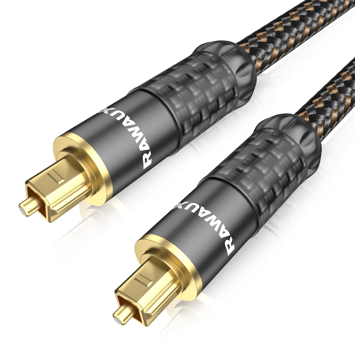 RAWAUX Optical Audio Cable 3M, Optical Cable for Soundbar to TV 24K Gold-Plated Toslink Spdif Digital Optic Audio Lead Carbon Fibre Alloy Case for Home Cinema, Speaker, DVD Player