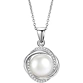 Pearl Necklaces for Women, Sterling Silver Jewelry Pearl Pendant Necklace, Dainty Women's Jewelry Gifts for Mom Wife Girlfriend Birthday Wedding Anniversary