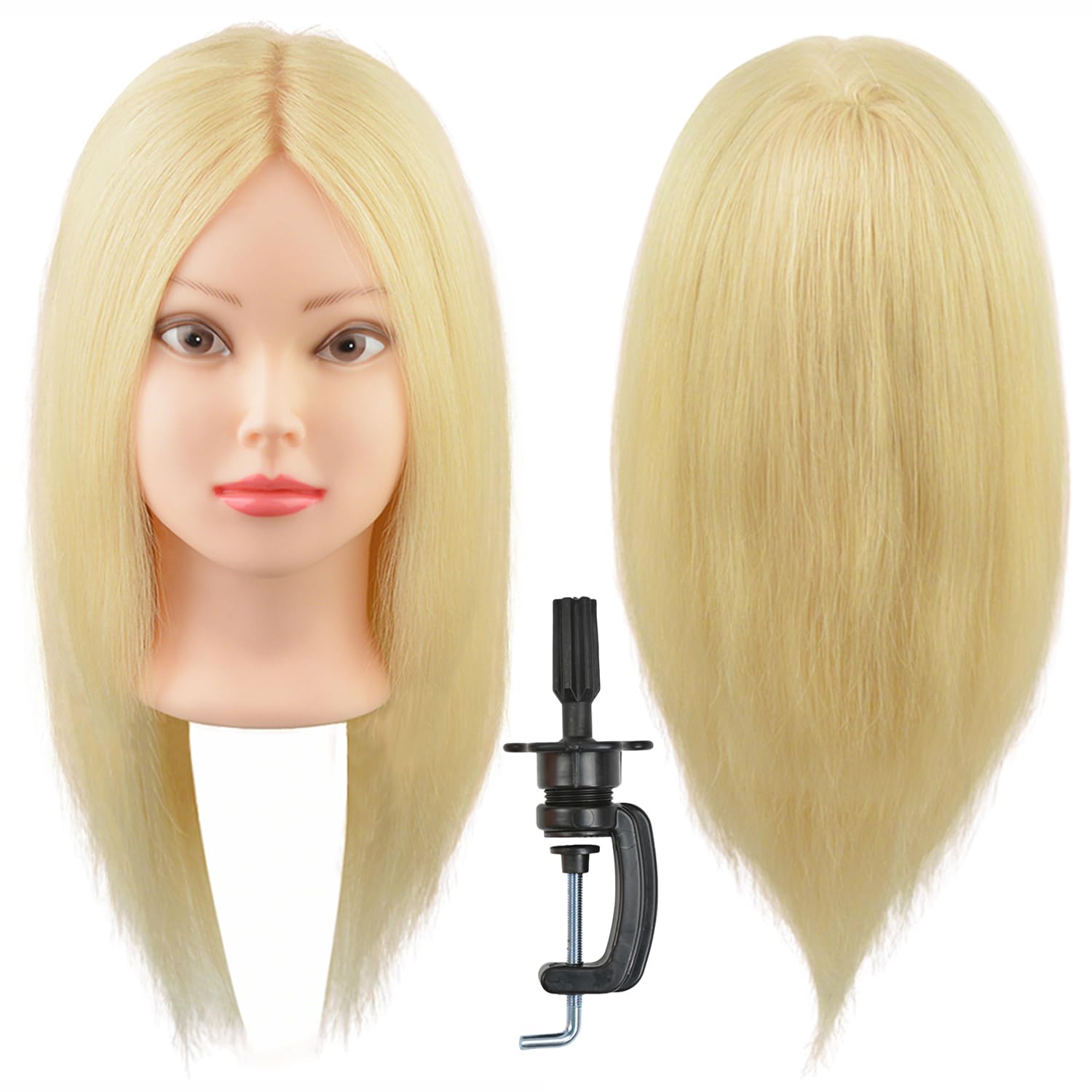Photo 1 of 18" 100% Blonde Real Human Hair Mannequin Head Training Practice Head with Clamp Holder for Hairstyle Design (613#)