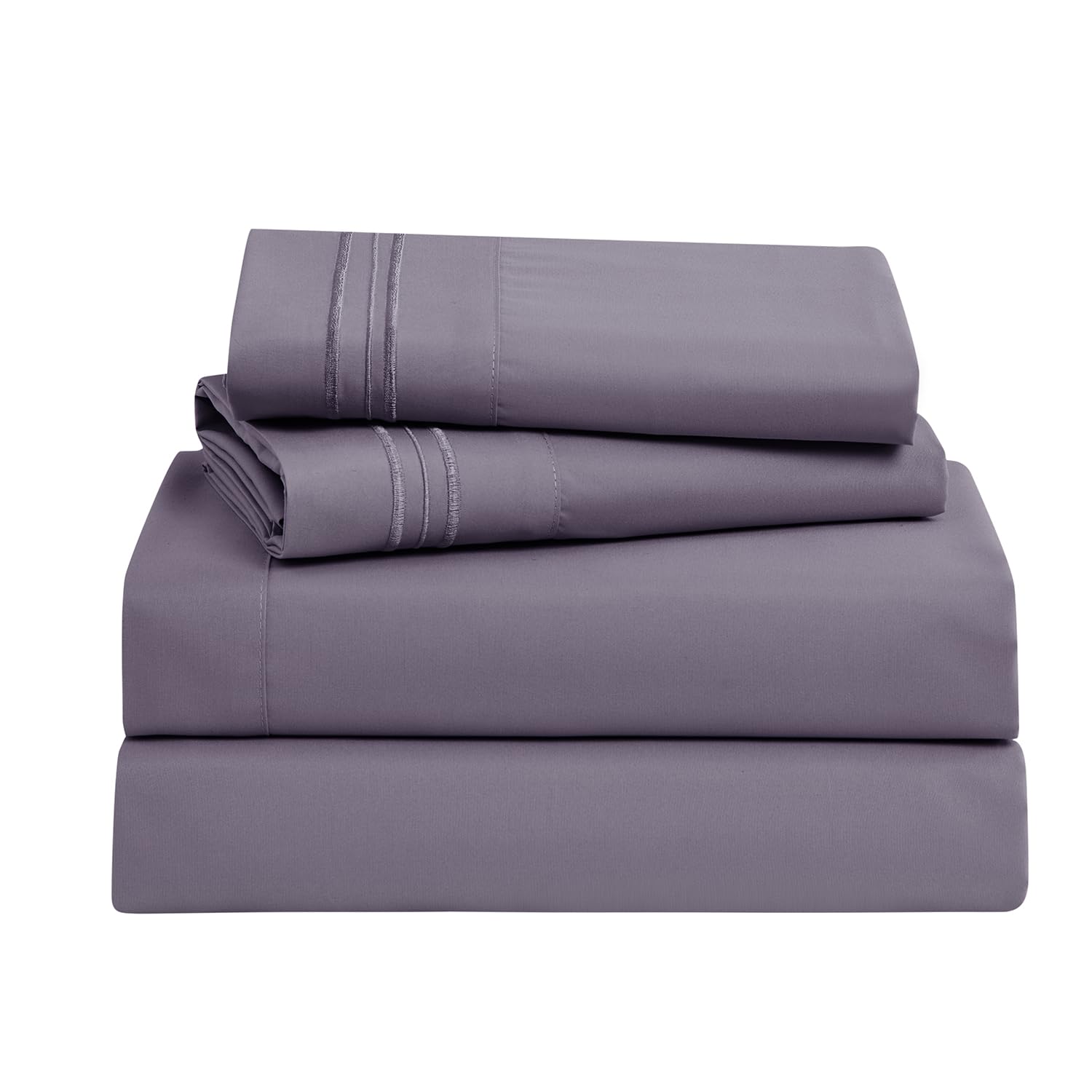 Clara Clark Bed Sheets, Premier 1800 Series Bed Sheet Set, Deep Pocket, Wrinkle, Fade, Stain Resistant, Luxury Soft Bedding Sheets & Pillowcases, California King, Grayish Purple Image