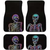 Cool Skeleton Print Skull Car Floor Mats Suitable for Cars SUVs Trucks,Front & Rear Automotive Floor Mats,4 Pieces