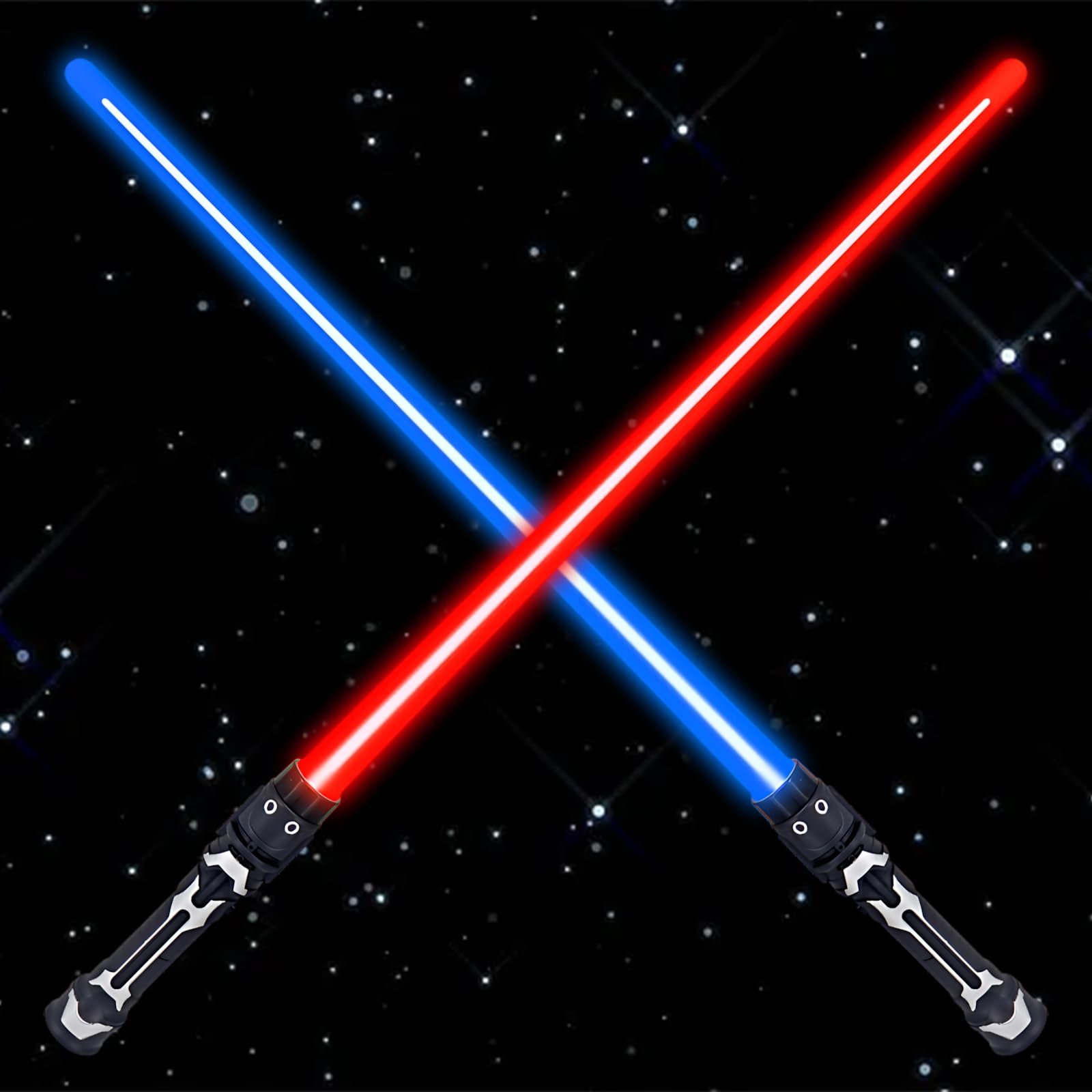 Swsdee 2 Pack Light Up Sabers, 7 Colors, Adult 2in1 LED + FX Sound Lightsavers Dual Light Toy, Telescopic Extendable & Collapsable Lightsaber Set, Halloween Party Kid Gift