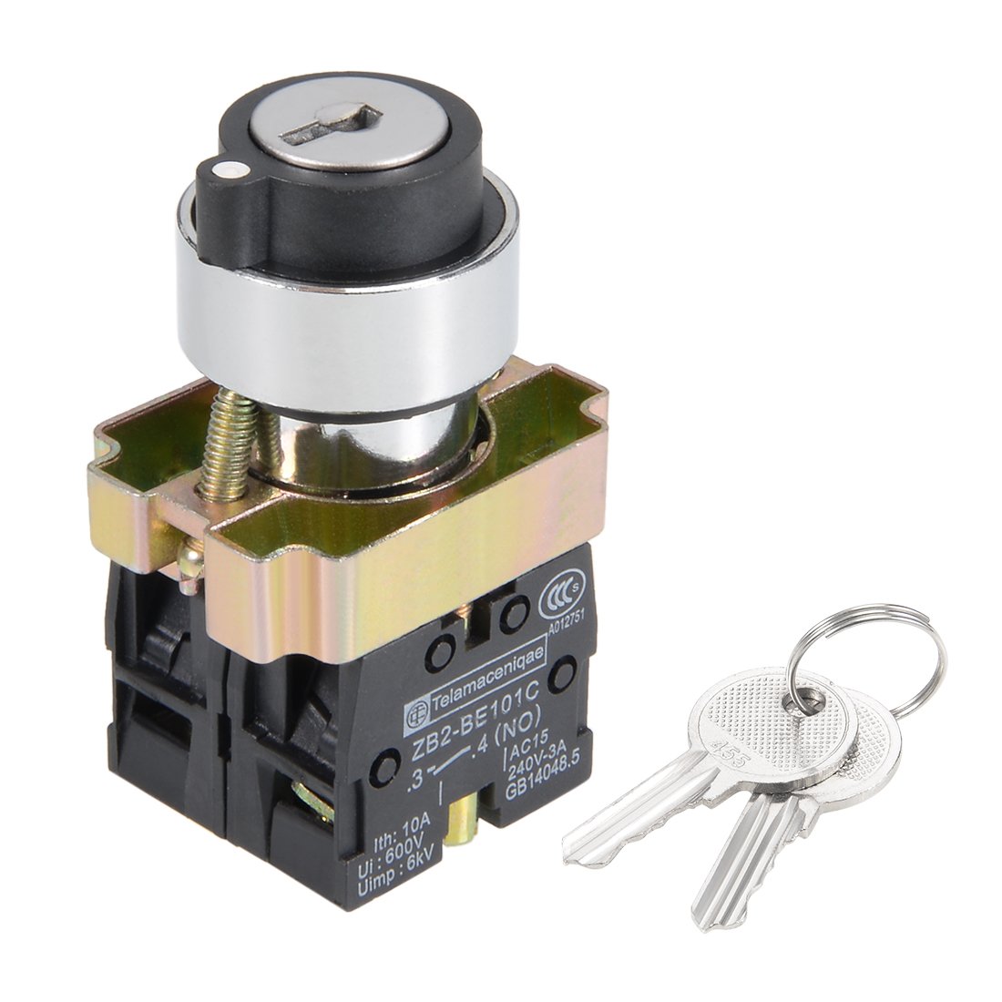 Sourcingmap 1 Pcs 22mm 3 Positions Key Locking Push Button Switch with Key DPST