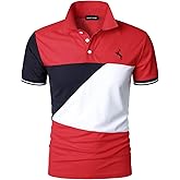 HOOD CREW Man’s Fashion Polo Shirts Short Sleeves Collared T Shirt Color Block Sports Golf Polos