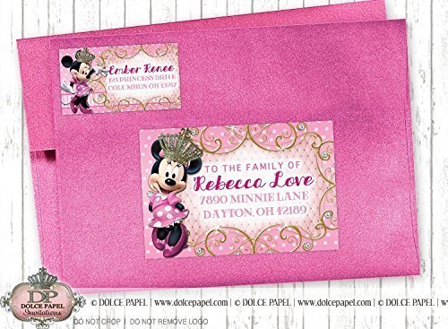 10 PRINCESS MINNIE MOUSE Pink Gold and White Birthday Party RETURN & GUEST Address Labels for your Invitation Envelopes