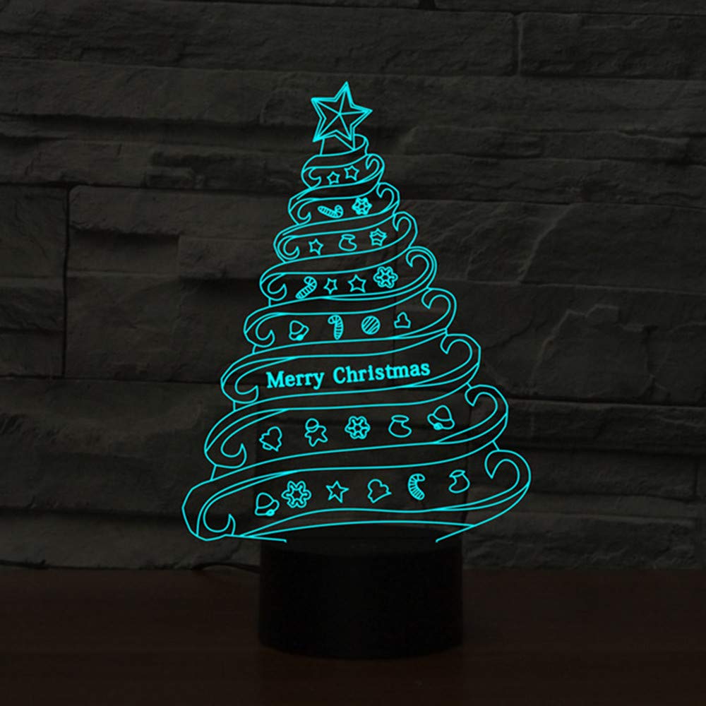 Novelty 3D Table Lamp 3D Christmas Tree Home Decor Night Lights LED USB with 7 Colors Sensor Desk Lamp as Holiday Gifts