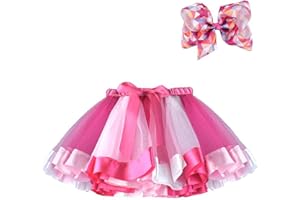 BGFKS Layered Ballet Tulle Rainbow Tutu Skirt for Little Girls Dress Up with Colorful Hair Bows