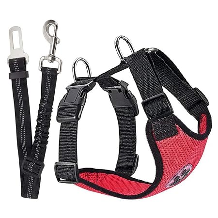 SlowTon Hundegeschirr mit Sicherheitsgurt Double luftdurchlässiges Latex-Gittergewebe Geschirr reguläre Reisenweste Autosiche