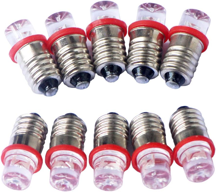 10pcs E10 Screw 3V Red Flood Light Led Bulb Flood Light Lamps +10pcs E10 Base (3V, Red)