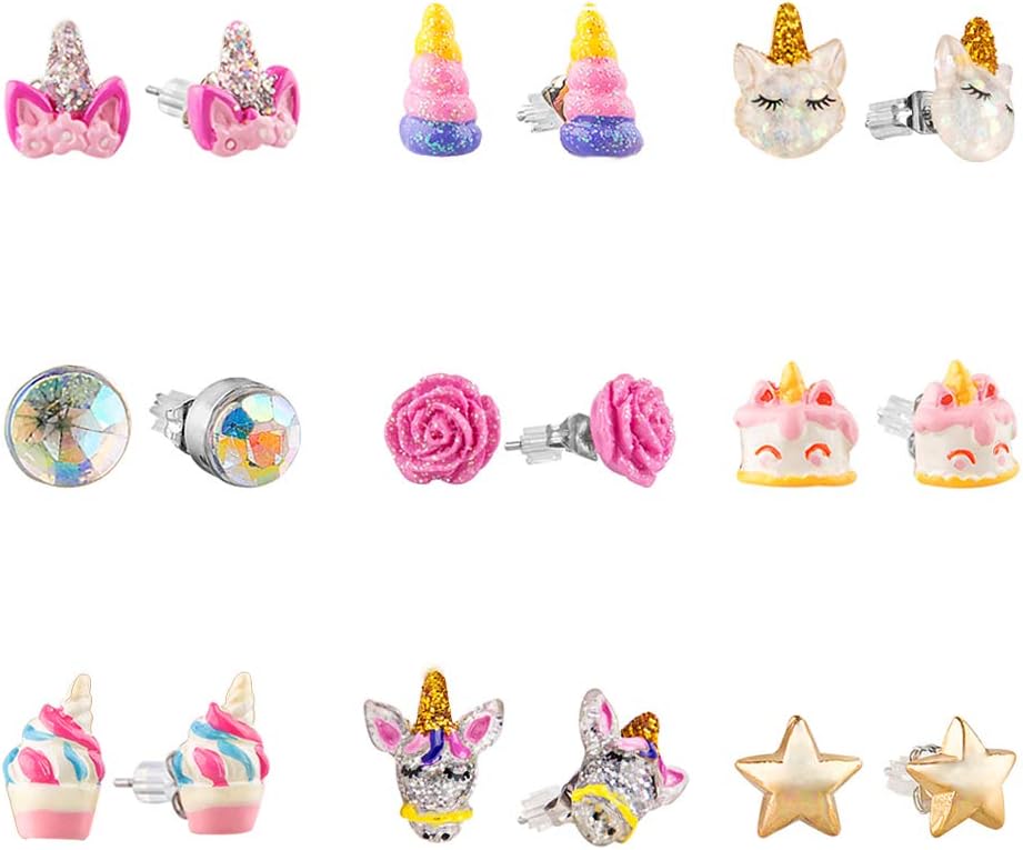 Hypoallergenic Earrings Set for Little Girls, Children's Colorful Cute Earrings for Kids