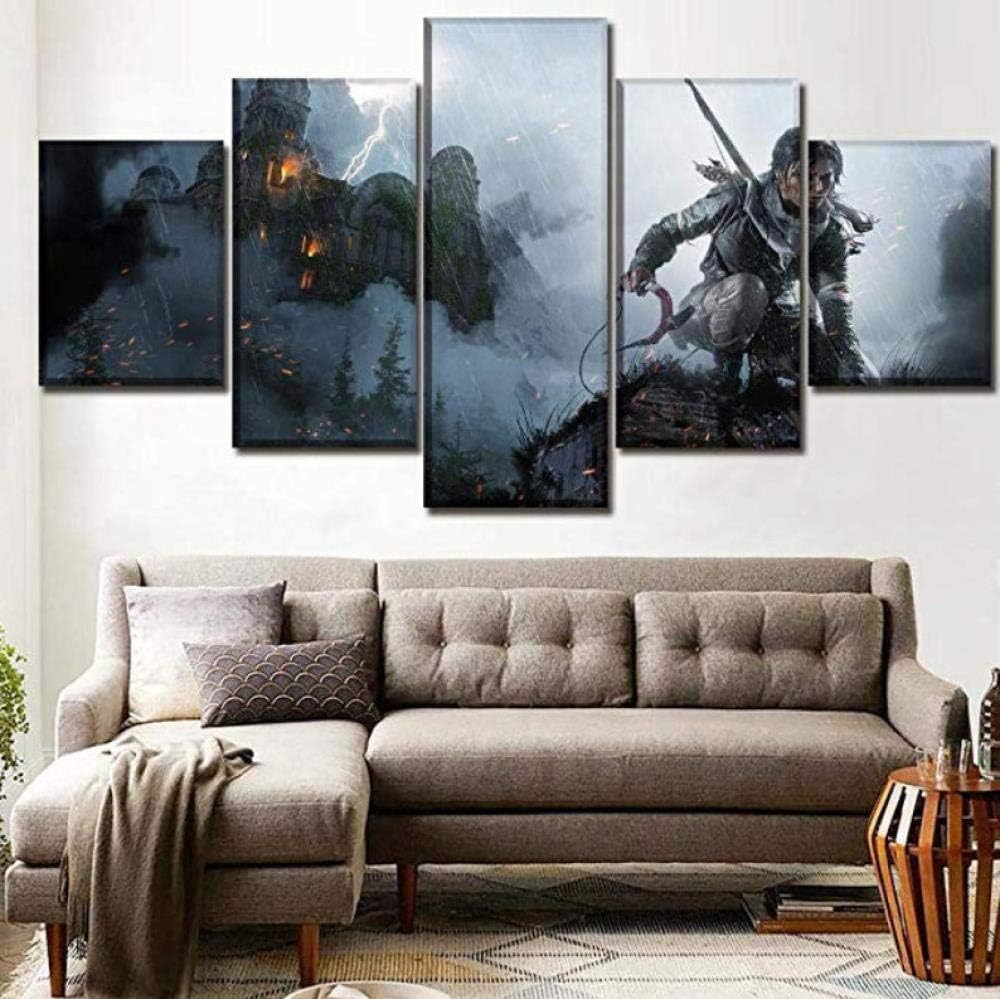 csfhfh Modular Canvas Print Picture Living Room Home Decor 5 Piece Poster Rise of The Tomb Raider Posters Wall Art-Framed