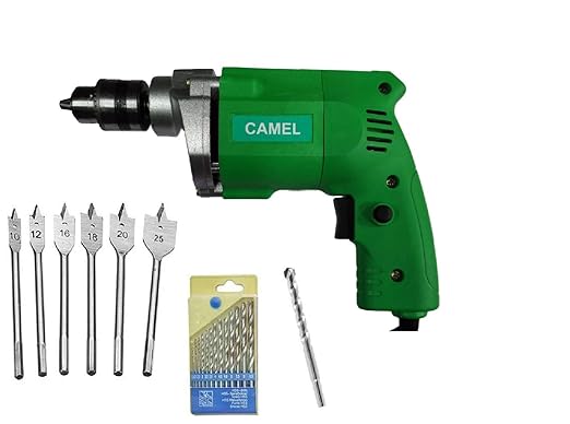 CAMEL BRAND 10mm Electric Drill Machine with 13Pcs Metal Drill Bit & 1Pc Wall bit & 5Pcs Flat wood Bit (copper motor)