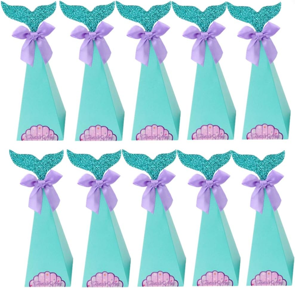 Acewen 10Pcs Mermaid Tail Candy Boxes Creative Gift Bags Party Bags Paper Treat Box for Wedding Baby Shower Party Bags Kids Goodie Bags Mermaid Party Favors Supplies