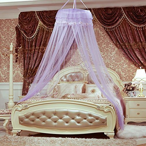 Lace Round Hoop Canopy Netting Mosquito Net Fit Below 71" ร 79" Bed (purple)