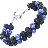 Protection Crystals Triple Protection Bracelet - COLORFEY Natural Healing Tiger Eye Lapis Lazuli Black Onyx Lava Stone Bracelet Mens Beaded Bracelets, Handmade Energy Jewelry for Father Husband Son
